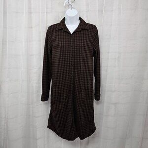 Casa Cabana Brown Black Check Plaid Shift Shirt Dress Flannel Preppy Midi S